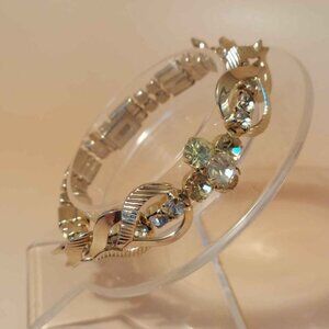 Vintage Sarah Coventry White & Yellow Rhinestone Golden Bracelet